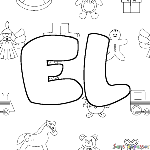 Coloriage pr&eacute;nom EL - d&eacute;cor Jouets