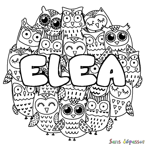 Coloriage pr&eacute;nom ELEA - d&eacute;cor Chouettes