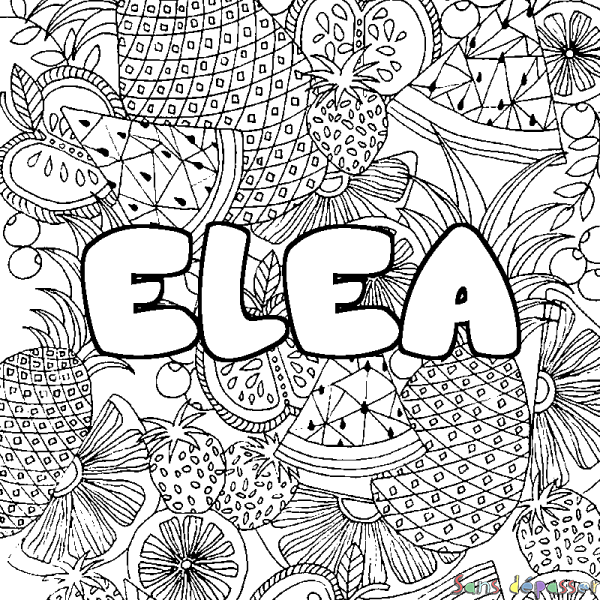 Coloriage prénom ELEA - d&eacute;cor Mandala fruits