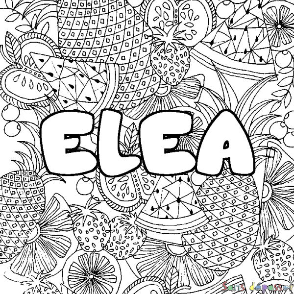Coloriage pr&eacute;nom ELEA - d&eacute;cor Mandala fruits