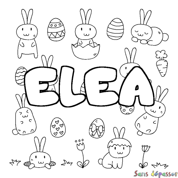Coloriage pr&eacute;nom ELEA - d&eacute;cor Paques