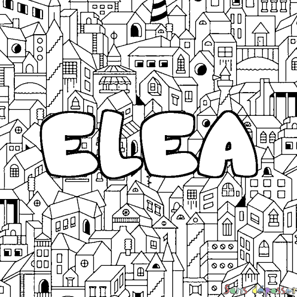 Coloriage prénom ELEA - d&eacute;cor Ville