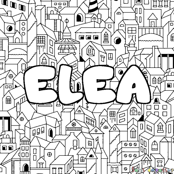 Coloriage pr&eacute;nom ELEA - d&eacute;cor Ville