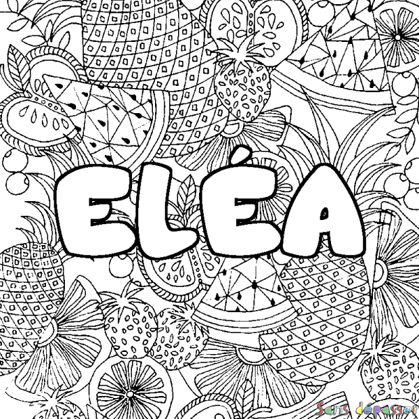 Coloriage pr&eacute;nom EL&Eacute;A - d&eacute;cor Mandala fruits