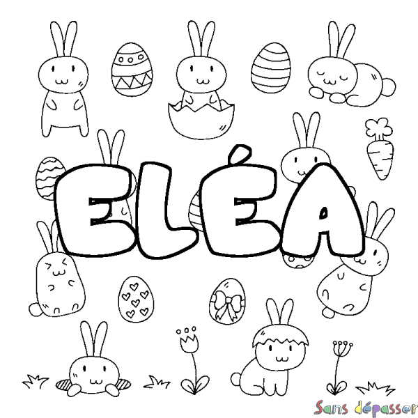 Coloriage pr&eacute;nom EL&Eacute;A - d&eacute;cor Paques