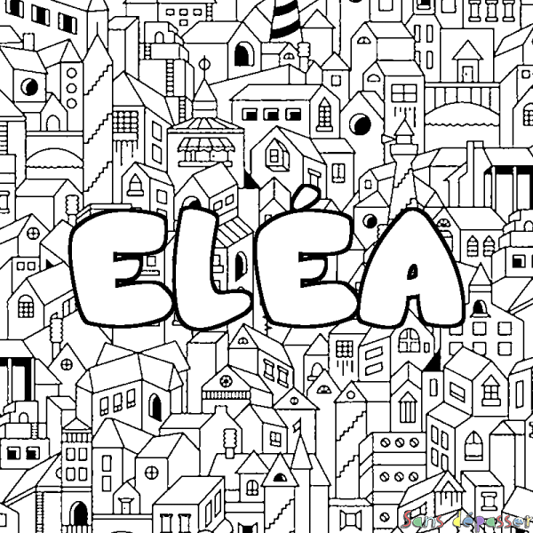 Coloriage pr&eacute;nom EL&Eacute;A - d&eacute;cor Ville