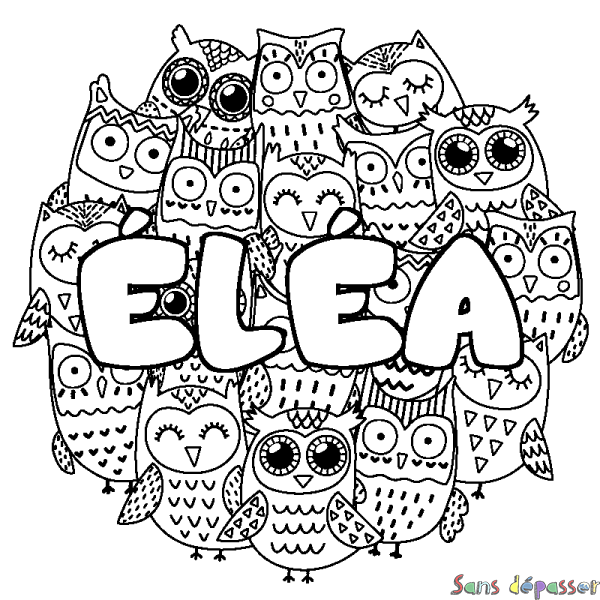 Coloriage pr&eacute;nom &Eacute;L&Eacute;A - d&eacute;cor Chouettes
