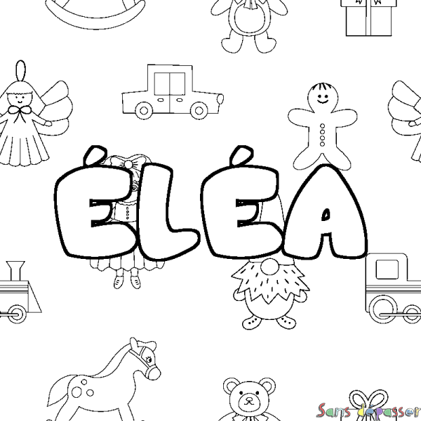 Coloriage pr&eacute;nom &Eacute;L&Eacute;A - d&eacute;cor Jouets