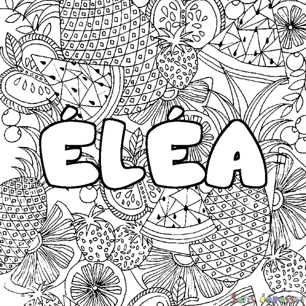 Coloriage pr&eacute;nom &Eacute;L&Eacute;A - d&eacute;cor Mandala fruits