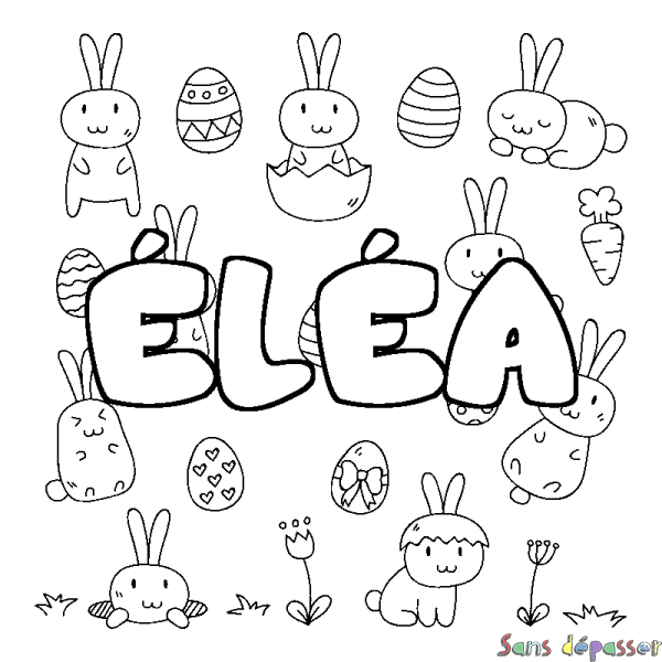 Coloriage pr&eacute;nom &Eacute;L&Eacute;A - d&eacute;cor Paques