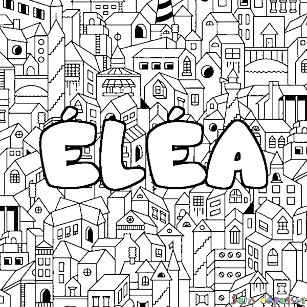 Coloriage pr&eacute;nom &Eacute;L&Eacute;A - d&eacute;cor Ville