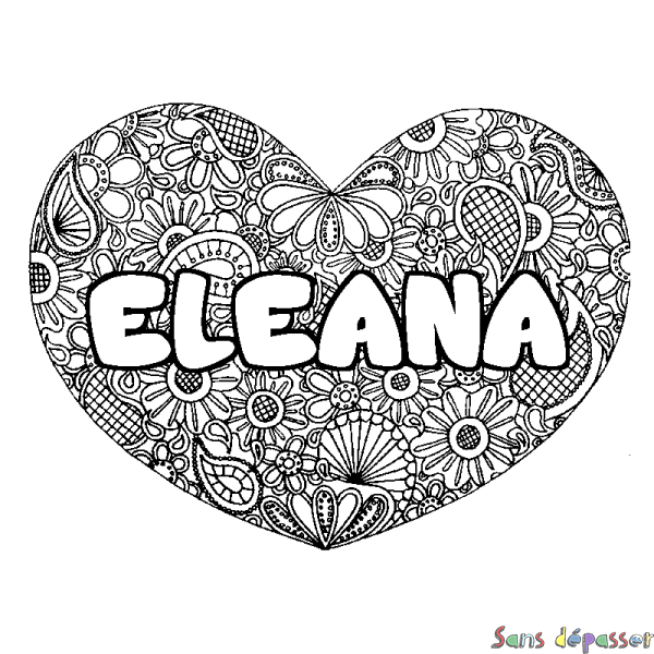 Coloriage prénom ELEANA - d&eacute;cor Mandala coeur