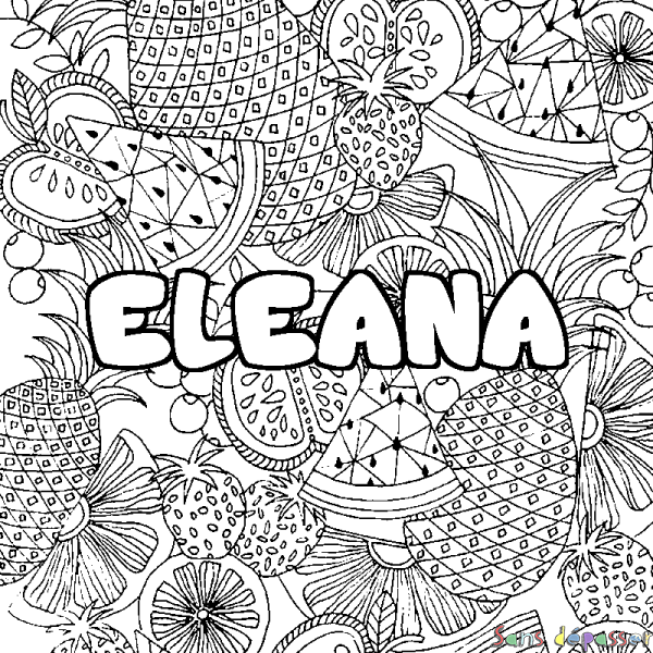 Coloriage prénom ELEANA - d&eacute;cor Mandala fruits