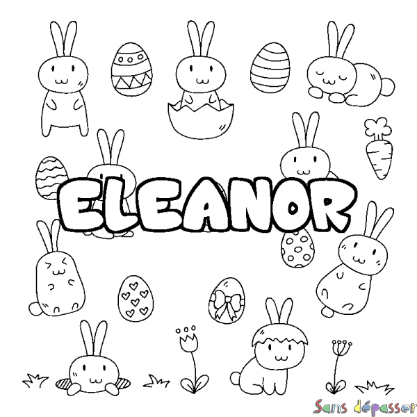 Coloriage pr&eacute;nom ELEANOR - d&eacute;cor Paques