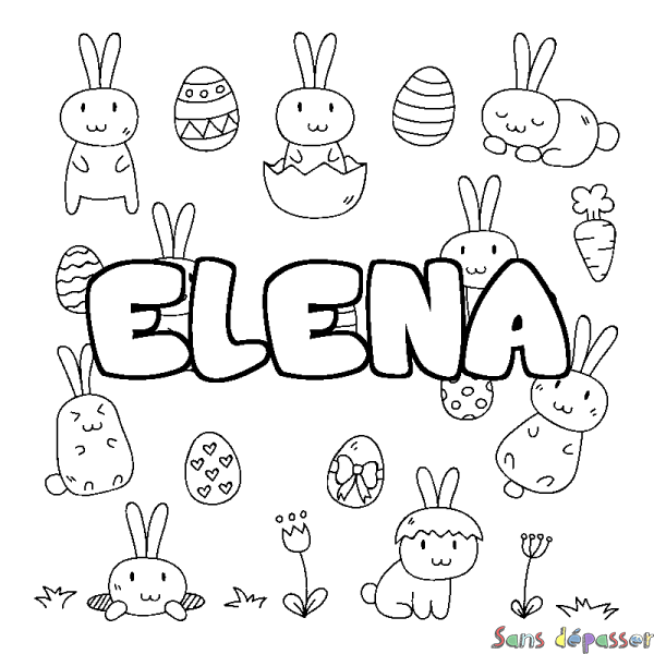 Coloriage pr&eacute;nom ELENA - d&eacute;cor Paques