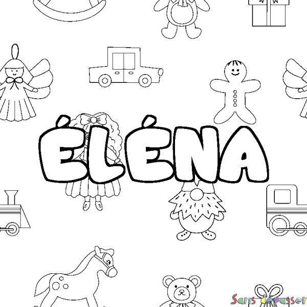 Coloriage pr&eacute;nom &Eacute;L&Eacute;NA - d&eacute;cor Jouets