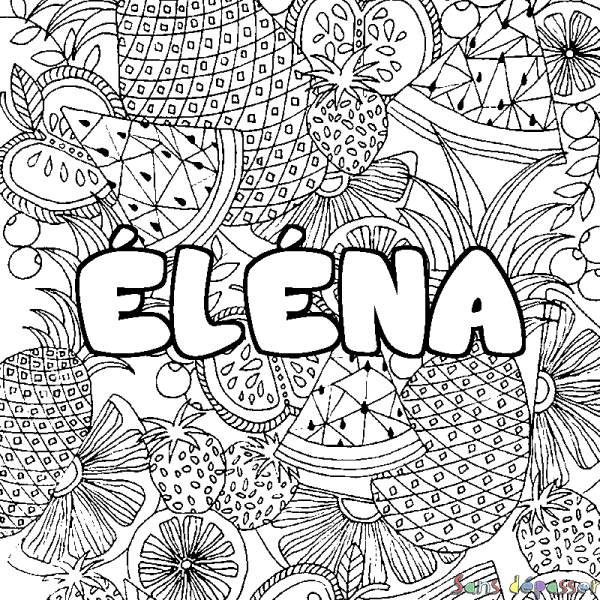 Coloriage pr&eacute;nom &Eacute;L&Eacute;NA - d&eacute;cor Mandala fruits