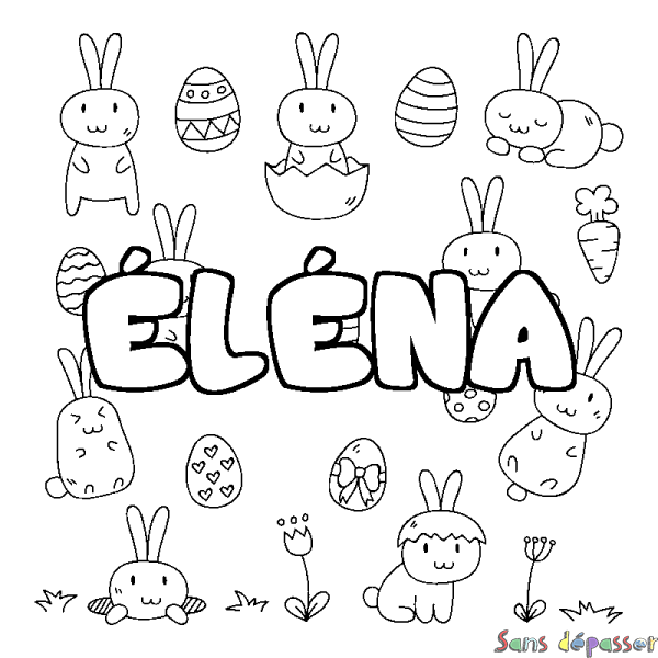 Coloriage pr&eacute;nom &Eacute;L&Eacute;NA - d&eacute;cor Paques