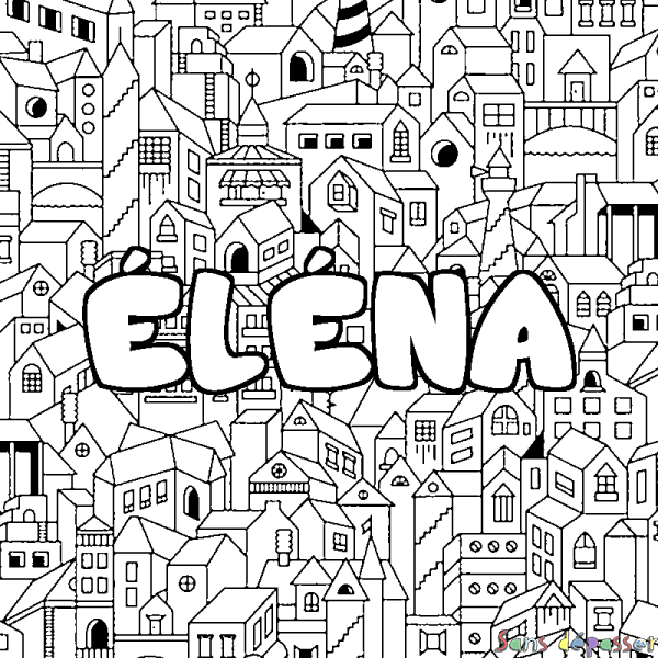 Coloriage pr&eacute;nom &Eacute;L&Eacute;NA - d&eacute;cor Ville