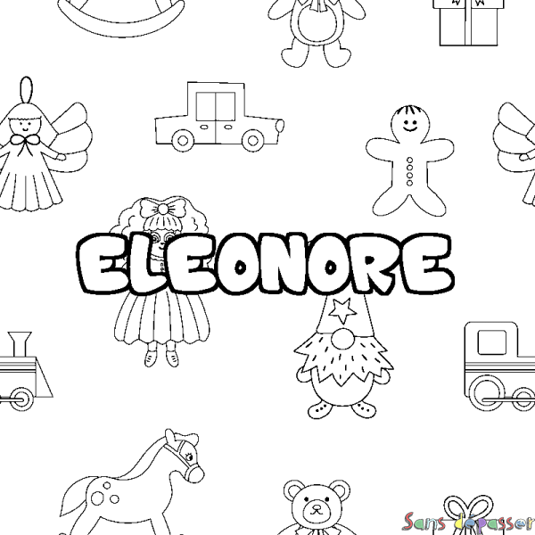 Coloriage pr&eacute;nom ELEONORE - d&eacute;cor Jouets