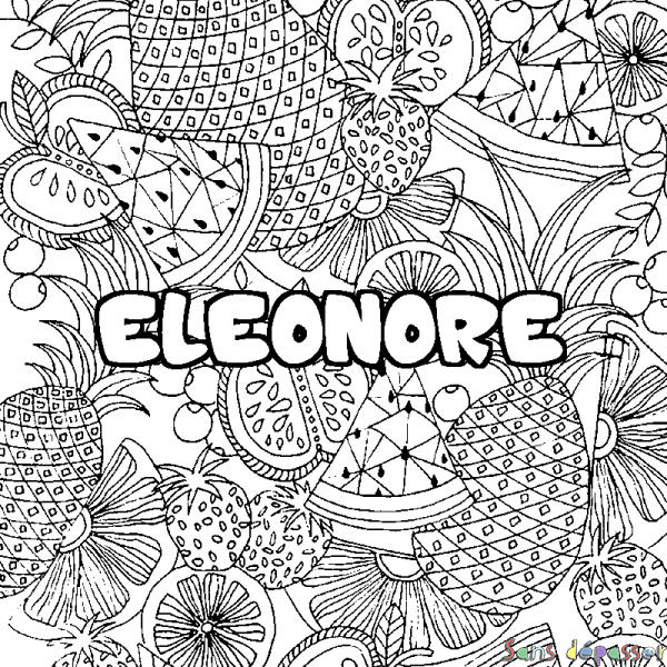 Coloriage pr&eacute;nom ELEONORE - d&eacute;cor Mandala fruits