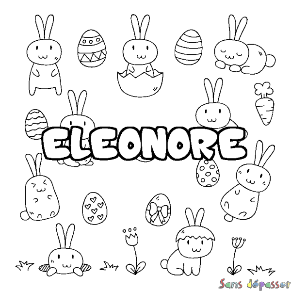 Coloriage pr&eacute;nom ELEONORE - d&eacute;cor Paques