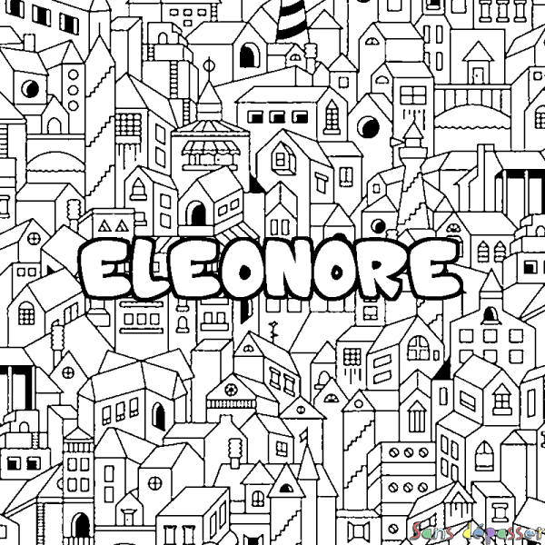 Coloriage pr&eacute;nom ELEONORE - d&eacute;cor Ville
