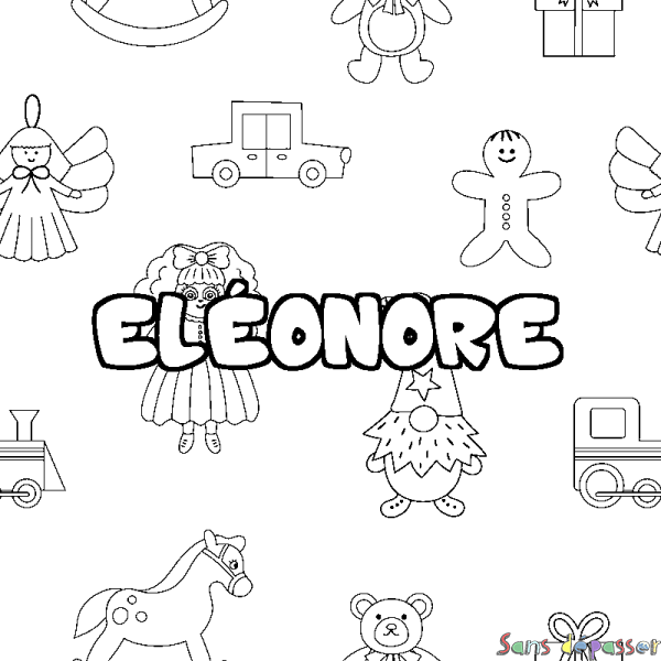 Coloriage pr&eacute;nom EL&Eacute;ONORE - d&eacute;cor Jouets