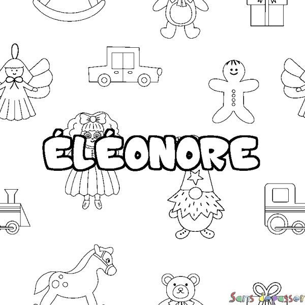 Coloriage pr&eacute;nom &Eacute;L&Eacute;ONORE - d&eacute;cor Jouets