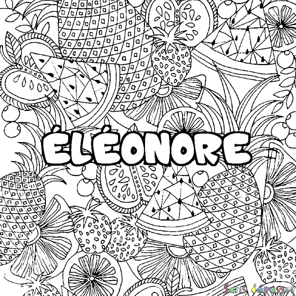Coloriage pr&eacute;nom &Eacute;L&Eacute;ONORE - d&eacute;cor Mandala fruits