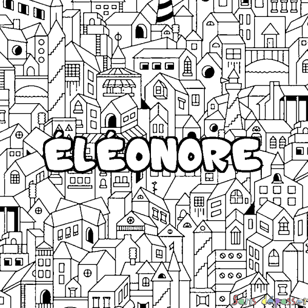 Coloriage pr&eacute;nom &Eacute;L&Eacute;ONORE - d&eacute;cor Ville