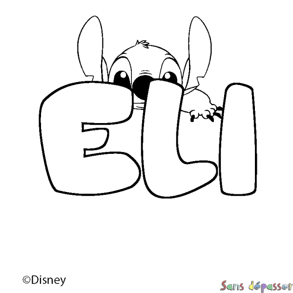 Coloriage pr&eacute;nom ELI - d&eacute;cor Stitch