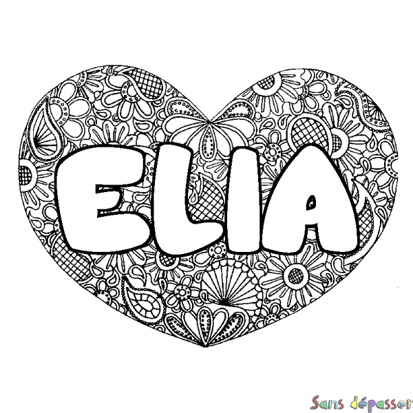 Coloriage prénom ELIA - d&eacute;cor Mandala coeur