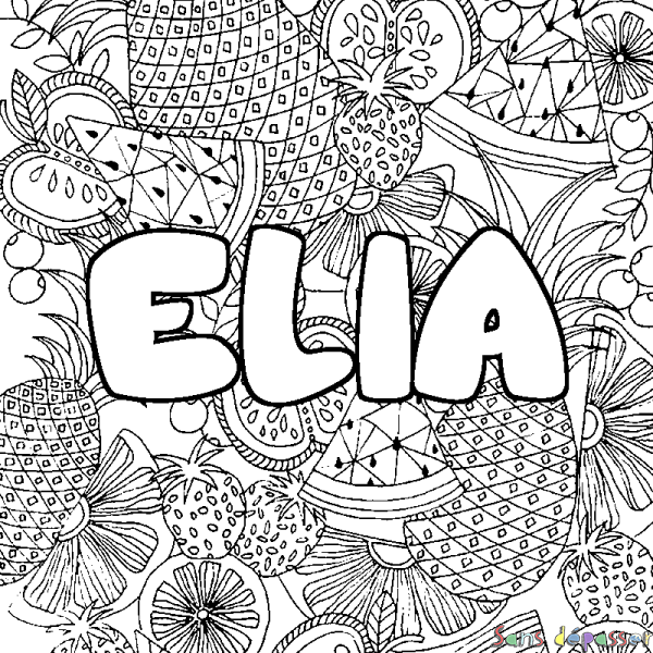 Coloriage prénom ELIA - d&eacute;cor Mandala fruits