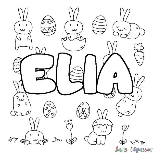 Coloriage pr&eacute;nom ELIA - d&eacute;cor Paques