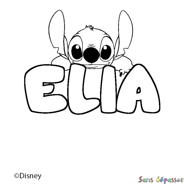Coloriage pr&eacute;nom ELIA - d&eacute;cor Stitch