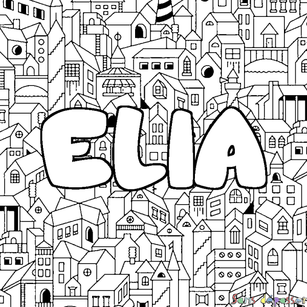 Coloriage pr&eacute;nom ELIA - d&eacute;cor Ville