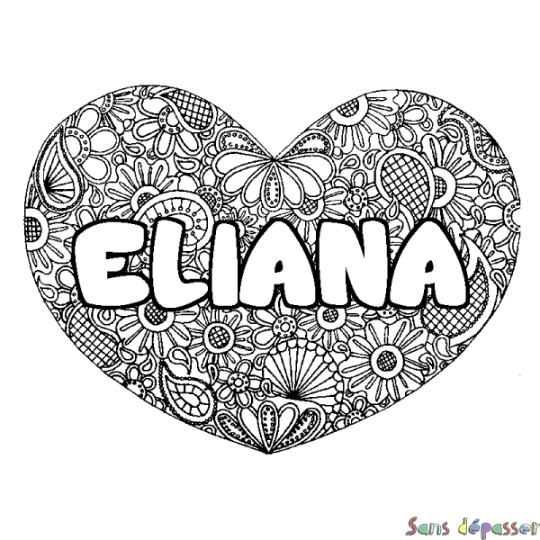 Coloriage prénom ELIANA - d&eacute;cor Mandala coeur