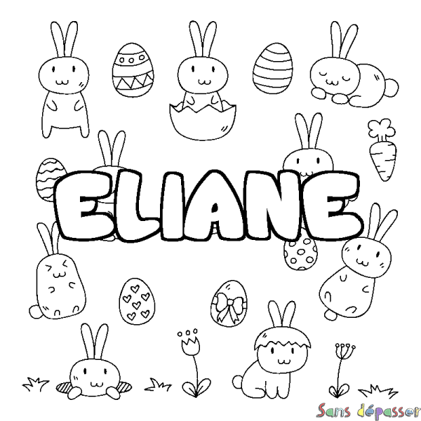 Coloriage pr&eacute;nom ELIANE - d&eacute;cor Paques