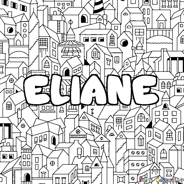 Coloriage prénom ELIANE - d&eacute;cor Ville