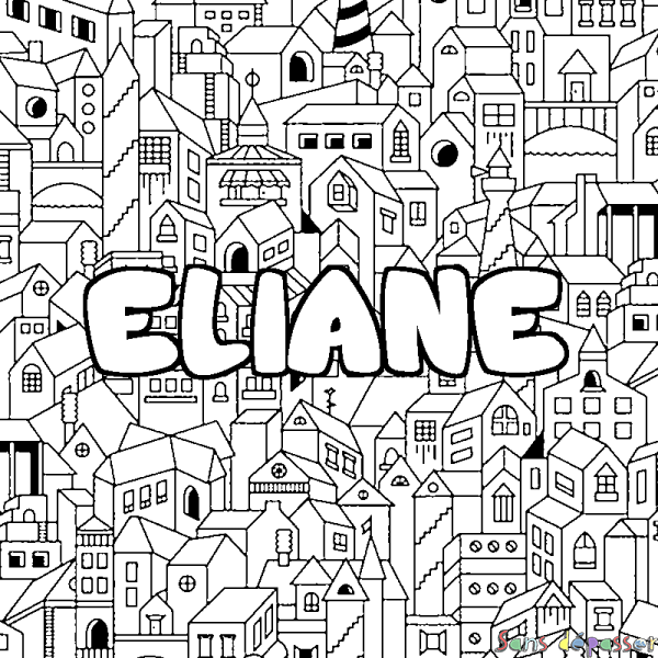 Coloriage pr&eacute;nom ELIANE - d&eacute;cor Ville