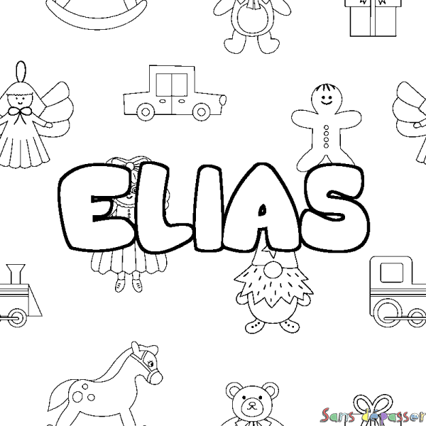 Coloriage pr&eacute;nom ELIAS - d&eacute;cor Jouets