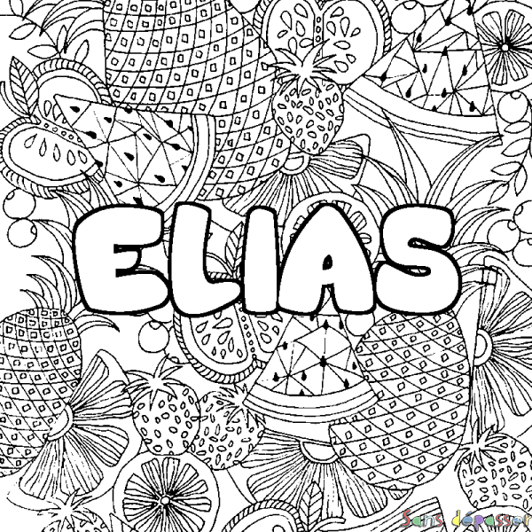 Coloriage pr&eacute;nom ELIAS - d&eacute;cor Mandala fruits
