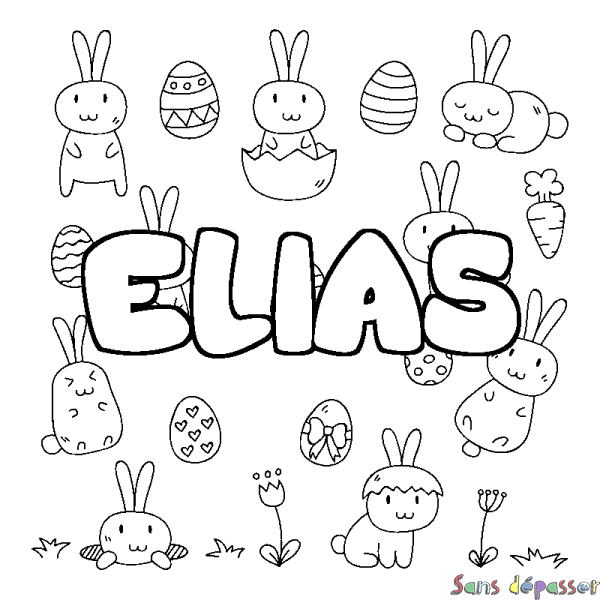 Coloriage pr&eacute;nom ELIAS - d&eacute;cor Paques