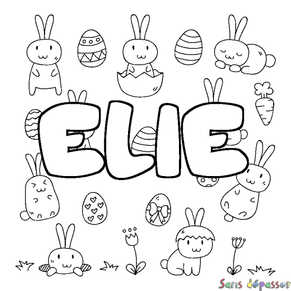 Coloriage pr&eacute;nom ELIE - d&eacute;cor Paques