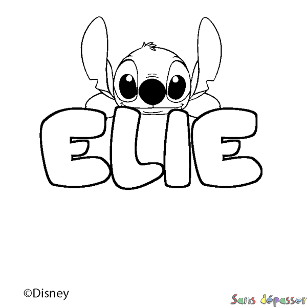 Coloriage pr&eacute;nom ELIE - d&eacute;cor Stitch