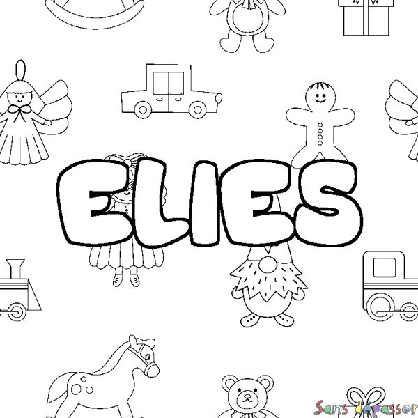Coloriage pr&eacute;nom ELIES - d&eacute;cor Jouets