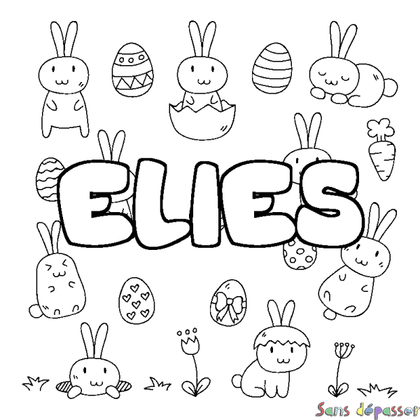 Coloriage pr&eacute;nom ELIES - d&eacute;cor Paques