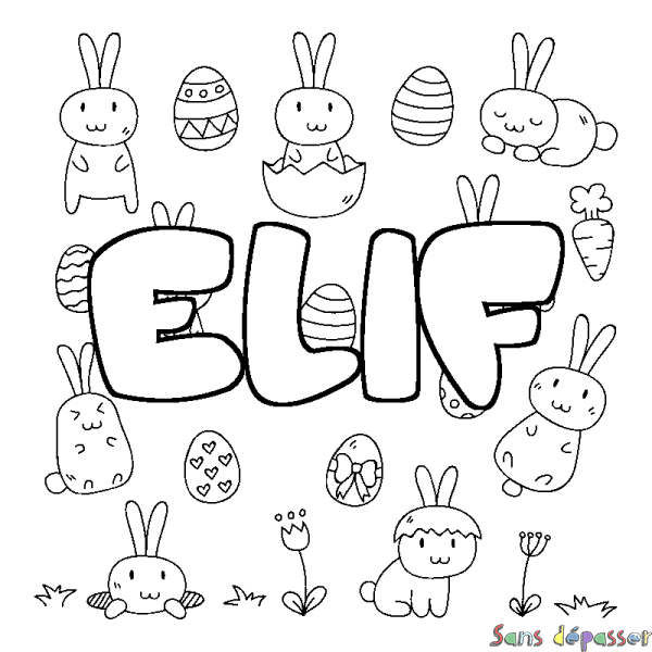 Coloriage pr&eacute;nom ELIF - d&eacute;cor Paques