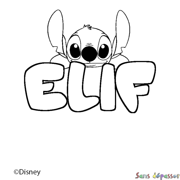 Coloriage pr&eacute;nom ELIF - d&eacute;cor Stitch